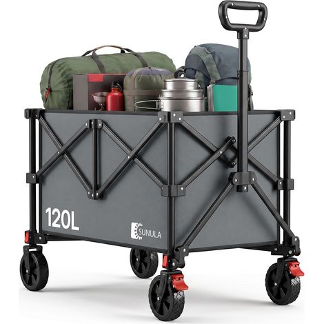 Sekey Bollerwagen faltbar 120 L, Transportwagen bis 80 kg, 4-seitig faltbarer Handwagen für Camping, Garten, Einkauf & Sport, Grau (1/5)