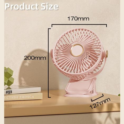 Ventilador de Pinza USB con Batería 1200 mAh, 5 Velocidades, Luz LED y Rotación 360° – Ideal para Oficina y Dormitorio (1/4)