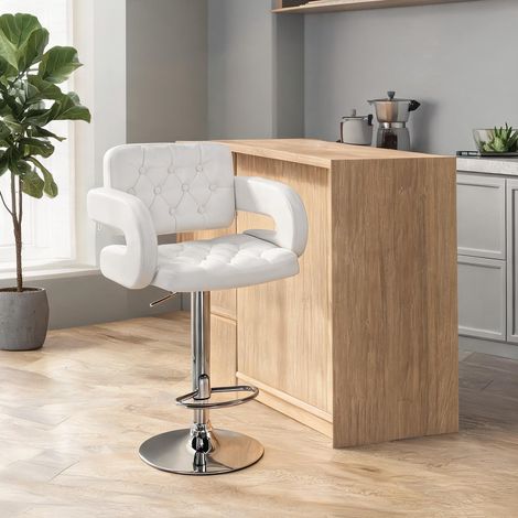 Tabouret de bar bianco en metallo finta pelle 61 x 50 x 113 cm (1/5)