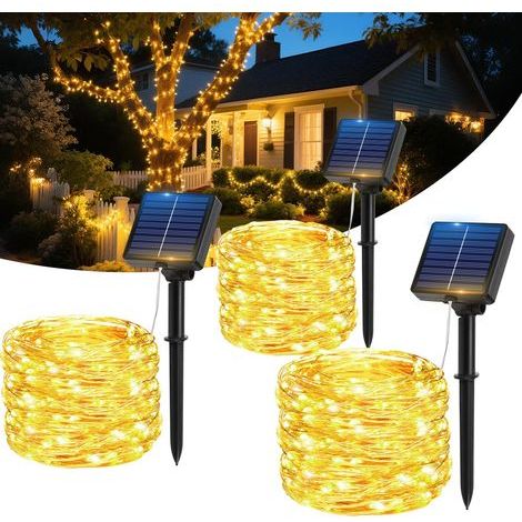 Guirlande Solaire Exterieur, Lot de 3x17m, 150 LED Blanc Chaud, 8 Modes, IP65, Guirlande Lumineuse Exterieure Solaire Étanche pour Jardin, Noël, Fête (1/5)