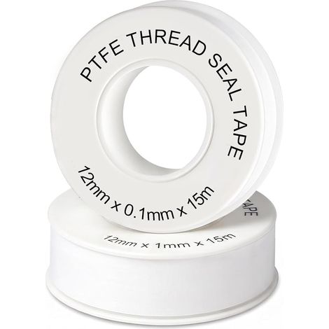 2 PCS 15m12mm Ruban d'Étanchéité Industriel PTFE, Rouleaux Plomberie Étanches, Ruban de Plombier pour Tuyaux, -200 °C à +260 °C, Ignifugé, Isolant Électrique, pour Laiton, Céramique etc. (1/5)