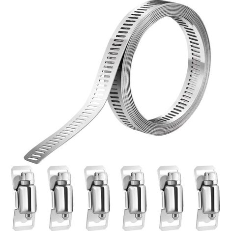 Edelstahl-Rohrschellen-Set, 2,5 m große Rohrschelle und 6 verstellbare Schraubbefestigungen (1/5)