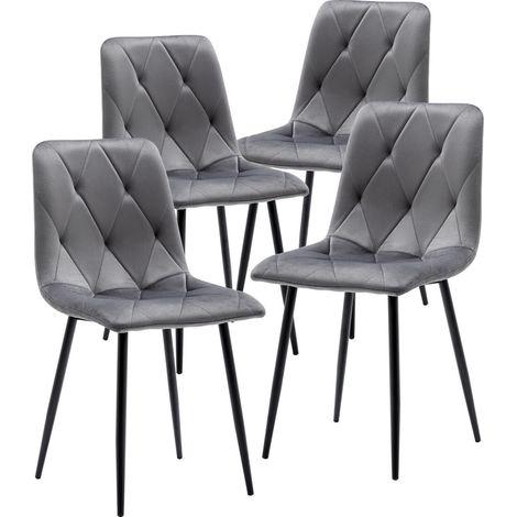 Set of 4 Dining Chairs for Dining Room Living Room, Velvet Fabric Dining Chairs Set of 4 with Backrest Upholstered Seat Solid Metal Legs, Gray