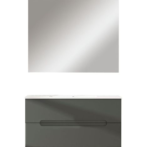 Kibath Mueble de baño con Lavabo, Espejo y Aplique LED VICTORIA 60x45 cm acabado GRAFITO mate 2 cajones suspendido (1/5)