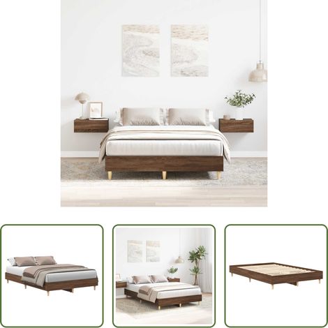 vidaXL Lit chêne marron -  Cadre de lit sans matelas chêne marron 135x190 cm (1/5)
