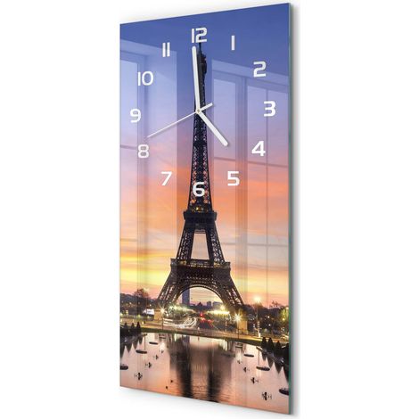 Horloge Murale Rectangulaire Verticale pour Salon Design Élégant Tour Eiffel, Paris 30x60 cm (1/5)