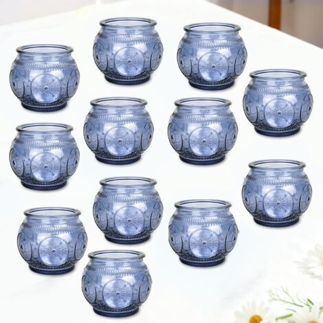 Lot de 12 photophores en verre bleu transparent pour table, décoration de la maison et mariage (1/5)