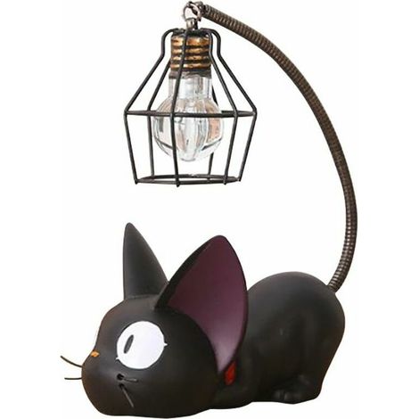 Lámpara de resina con diseño de gato, luz nocturna creativa, lámpara de mesilla para leer (pantalla de alambre).