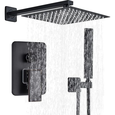 Concealed showers System with 12" Square Shower Head ABS Plastic Showerhead Bathroom Shower Set (1/5)