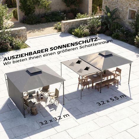 Pavillon de jardin solide 3,2 x 3,2 m, résistant au froid hivernal, avec store rétractable et double toit gris anthracite (1/4)