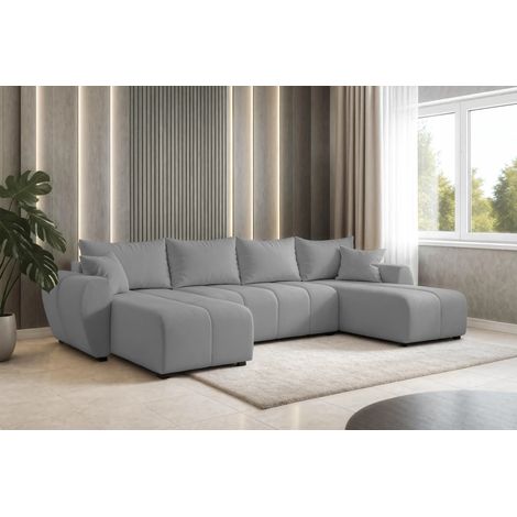 AX LIVING Malatya U Couch mit Schlaffunktion Ecksofa Hellgrau 311 cm