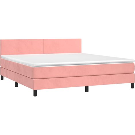 Box Spring Bed with Mattress&LED Pink 180x200cm Velvet vidaXL