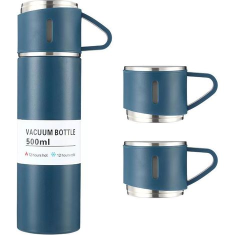 Botella de acero inoxidable con doble pared aislante, mantiene el agua y el café calientes o fríos durante 12 horas, es a prueba de fugas, ideal para el hogar, la oficina y los viajes. (1/5)