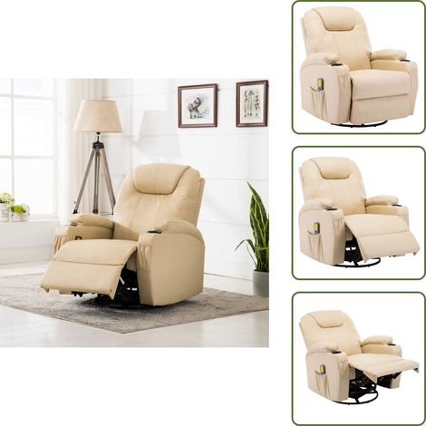Fauteuil à bascule de massage Crème Similicuir - Fauteuil Massant - Fauteuil Relaxant - Chaise Massage - Fauteuil Rotatif - Fauteuil Inclinable (1/5)