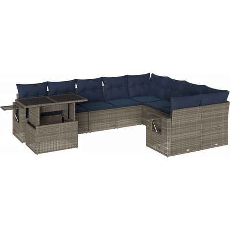 10-teiliges Gartensofa-Set mit Kissen, grau, Polyrattan vidaXL (1/5)