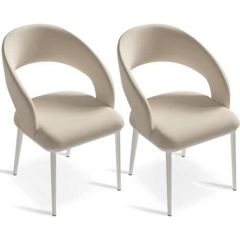 Guyii Lot de 2 Chaises de Salle à Manger, Chaises de Cuisine Modernes Rembourrées en Cuir PU avec Dossier et Pieds en Métal Robustes, Blanc (1/5)