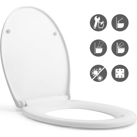 Abattant WC avec frein de chute – Lunette de toilette en forme O à fermeture douce – Siège en plastique durable – Installation facile (1/5)