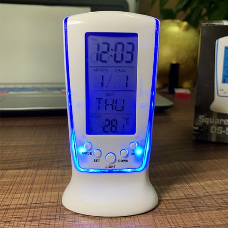 Reloj despertador con termómetro y pantalla de temperatura, electrónica LED digital, retroiluminación azul