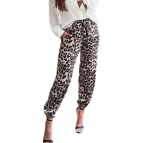Pantalon jogging femme léopard, sweatpant taille élastique, cheville resserrée, sport décontracté, long avec poches pour course extérieur. (1/5)