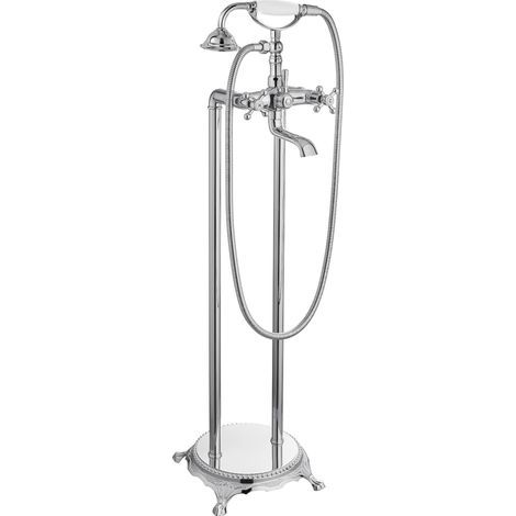 Chrome freestanding bathtub faucet with dual cross-jet shower, telephone-shaped knob, high-quality bathroom mixer tap (1/5)