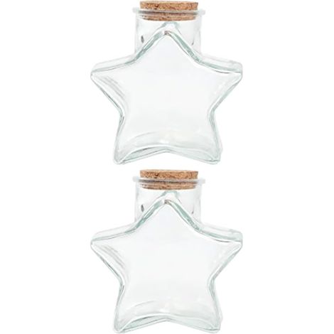 2pcs Bouteilles à Souhaits en Verre Transparent D'étoile Bouchon en Bois, Pot Décoratif Multifonction pour Rangement et Loisirs Créatifs (1/5)