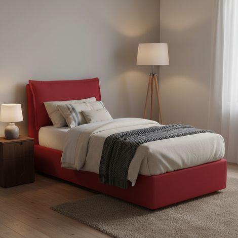 Talamo Italia Einzelbett Roberta, Containerbett mit Stoffbespannung, 100% Made in Italy, Seitliche Öffnung, inklusive Matratze 80x190 cm, Rot (1/5)