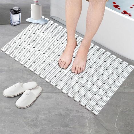 Tapis Baignoire Antidérapant 90x40cm, Tapis de Douche avec Ventouses Puissantes, Tapis Salle Bain Anti-Moisissures Sûr Lavable Machine, Tapis Séchage Rapide Caillebotis sans BPA pour Intérieure Gris (1/4)