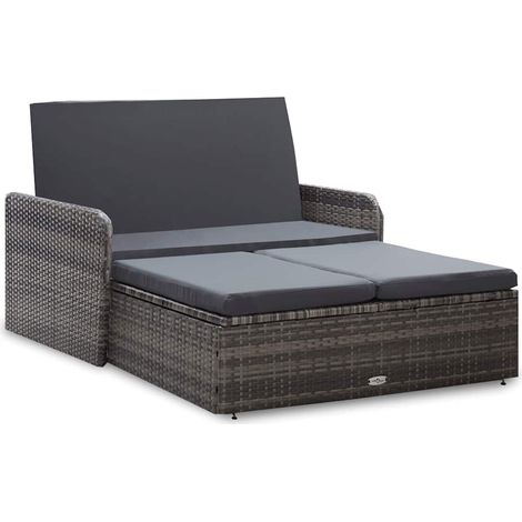 2-tlg. Garten-Lounge-Set mit Auflagen Poly Rattan Grau