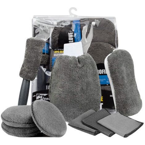 Strumenti professionali per la pulizia dell'auto, kit di lavaggio in microfibra, kit di pulizia auto in microfibra, panni per la pulizia e guanti per il lavaggio (grigio) (FMY) (1/5)