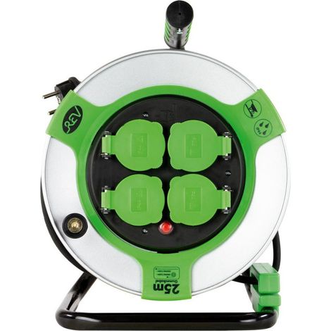 Enrouleur de câble 25m acier IP44 4-sorties st-gn H05RR-F 3G1,5