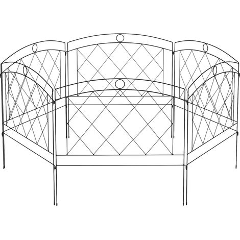 Metal Decorative Outdoor Picket Fence Panels Set of 6- Black (1/5)