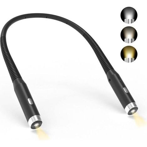 Lampada da lettura da collo, ricaricabile, per letto, con 3 colori e 3 livelli di luminosità regolabili, pieghevole a 360°, con connessione USB, ideale per viaggi, lavoro a maglia e campeggio. (1/4)