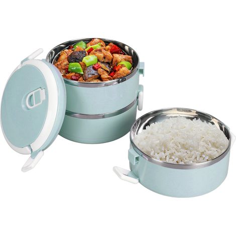 Boîte-repas isotherme en acier inoxydable 304 portable, 3 couches bleu nordique, idéale pour école, bureau et plein air.