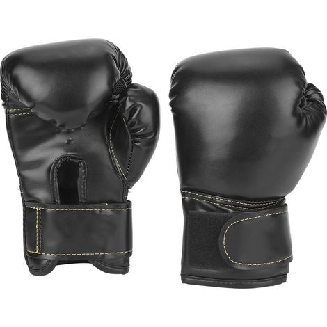 Gants de Boxe Enfant en Cuir PU - Paire de Mitaines d'Entraînement Sac de Frappe pour Enfants (Noir) (1/5)