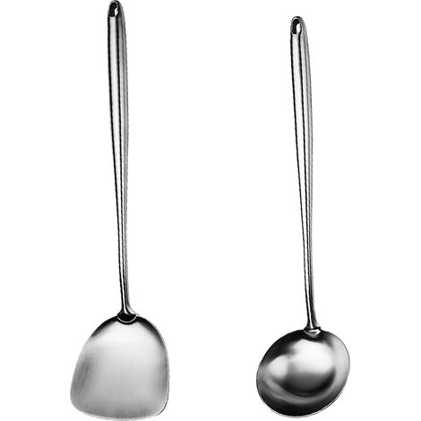 Ustensiles Pour Wok - Ensemble De 2 Pieces En Acier Inoxydable - Longueur 35 Cm - Pour Cuisson A Haute Temperature - Par Lot De 2 (1/5)