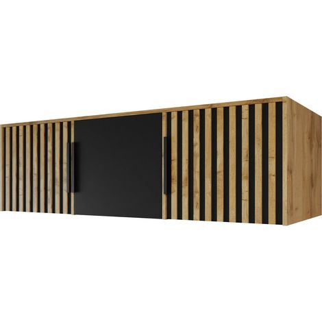 Aparador Collis I, Roble wotan + Negro, 45x150cm, Número de puertas: 058cm, Aglomerado laminado