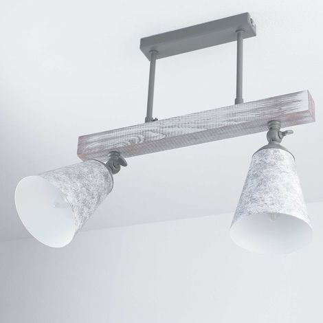 Deckenlampe AGAP Echtholz in Shabby Weiß 2xE27 Küche