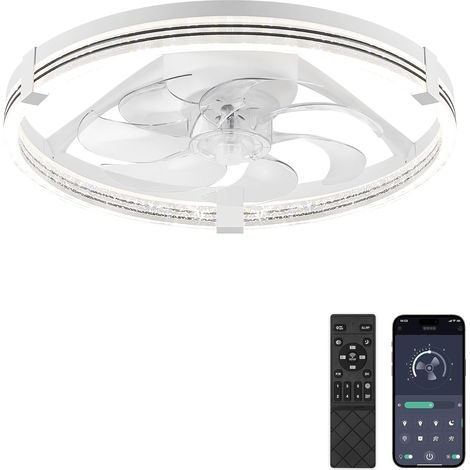 Ventilateur de plafond avec lumière Silencieux, Plafonnier LED Dimmable 3000K-7000K, 6 Vitesses Réversible, APP & Télécommande, Timer, Lustre pour Chambre Salon (Blanc) (1/5)
