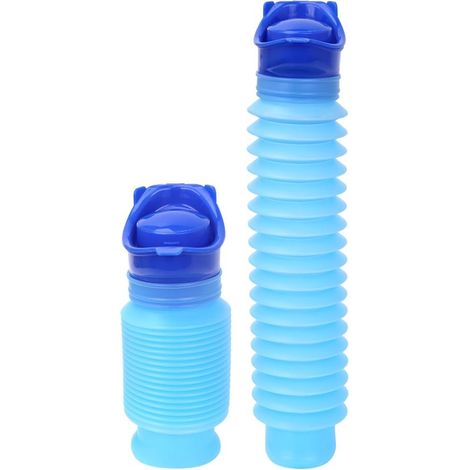 Urinoir portable - 2 pièces - Camping - Toilette de camping - Plastique - Réutilisable - Entonnoir urinaire - Toilette à emporter - Unisexe - Urinoir pliable - Urinoir voiture - 750ML - Bleu (1/5)