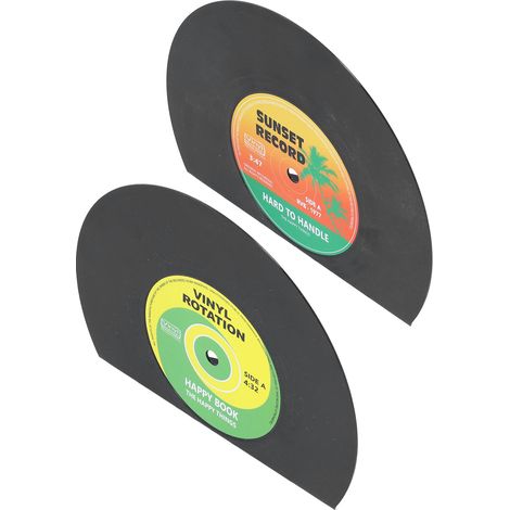 Set aus 2 Vintage-Buchstützen in Form von Schallplatten, CD-Halter, Wohndekoration (1/5)
