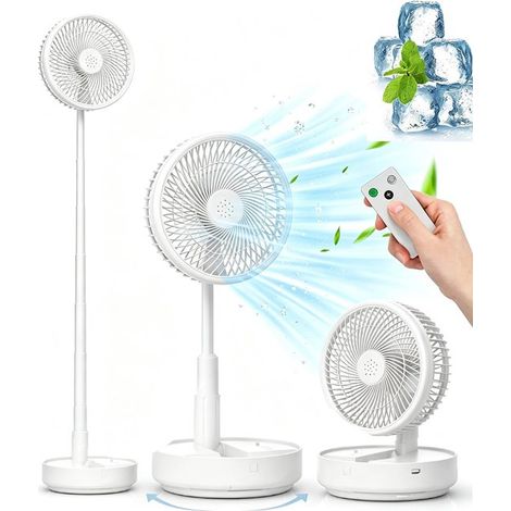 Ventilatore da tavolo/pavimento - Ventilatore oscillante portatile - Design pieghevole - Telecomando - Quattro velocità del vento - Batteria ricaricabile - Alimentazione USB - Bianco (1/5)