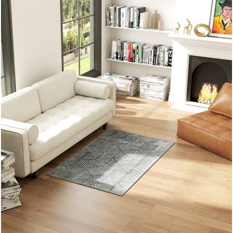 Tapis salon 150x80 cm en polypropylène gris foncé, lavable, style moderne FloraGrace (1/5)