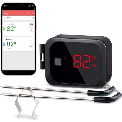 Thermomètre de Cuisine INKBIRD IBT-2X Bluetooth Avec 2 Sondes,Thermomètre Cuisson Barbecue Four Fonction de Minuterie et d'alarme