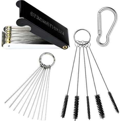 Kit de nettoyage carburateur portable avec porte-clés 0,3 mm-1,2 mm, aiguilles en laiton et 5 brosses nylon pour chewing-gums de moto, tondeuse, générateur, chalumeau, poêle, boîtier (1/5)