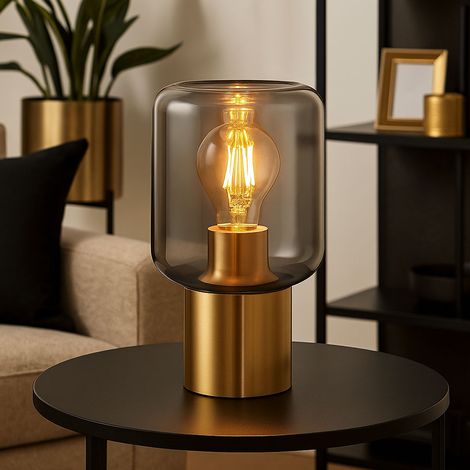 Lampada da tavolo lampada da soggiorno lampada da tavolo lampada da comodino lampada da camera da letto color ottone, vetro metallo, 1x presa E27, DxH 13x24 cm