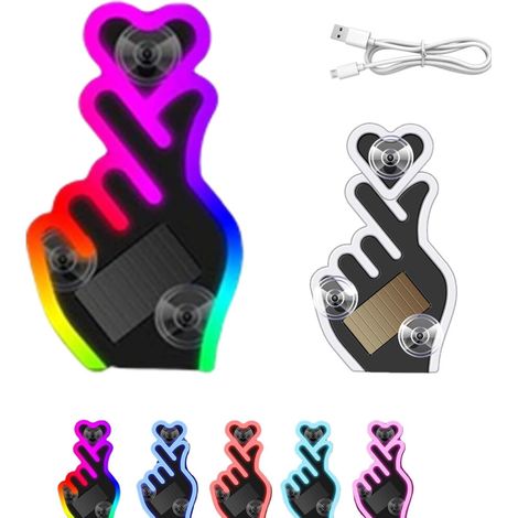 Geeignet für solarbetriebene, fingerförmige, herzförmige Autofensterleuchten, USB-C-Aufladung, Saugnapf-Typ, farbige Neon-Herzleuchten (kompatibel mit allen Automodellen).