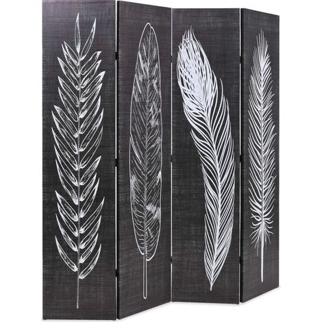 Paravent Cloison de séparation pliable, Pour Jardin, Balcon, Terrasse 160 x 170 cm Plumes Noir et blanc OIB1393E (1/5)