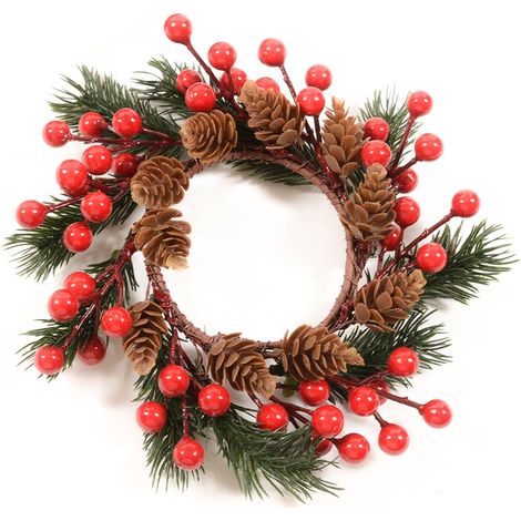 Girocandela natalizio con bacche e pigne decorative per decorazioni ambienti -Classic (1/2)
