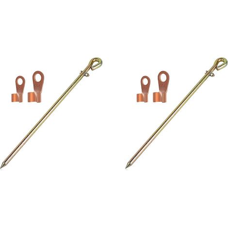 2 tiges de mise à la terre portables - Broche de mise à la terre avec cosse pour fil de terre, idéales pour les clôtures électriques, les brûleurs et les piquets de gerbe de balles. (1/5)