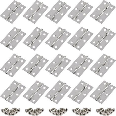 Cerniere 20 pezzi, cerniere in acciaio inox, cerniera per porta, fori piatti pieghevoli, cerniera per cassetti e armadi, connettori per cerniere di finestre, cerniera per armadio a scatola, argento (1/5)